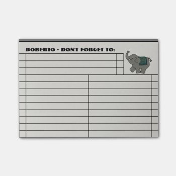 Cartoon Elephant To Do List - Personalized Post-it Notes by ShopTheWriteStuff at Zazzle