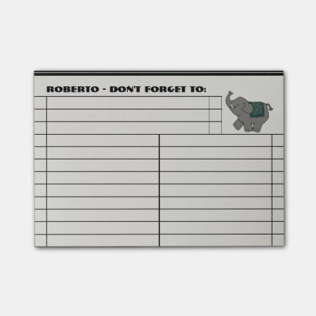 Cartoon Elephant To Do List - Personalized Post-it Notes
