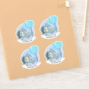 Cartoon elephant with blue balloons and text stick sticker