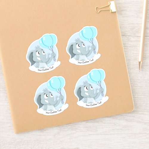 Cartoon elephant with blue balloons and text stick sticker