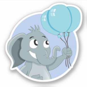 Cartoon elephant with blue balloons sticker