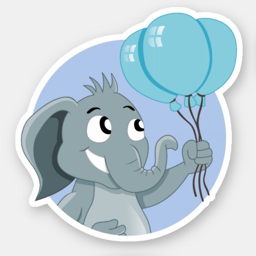 Cartoon elephant with blue balloons sticker