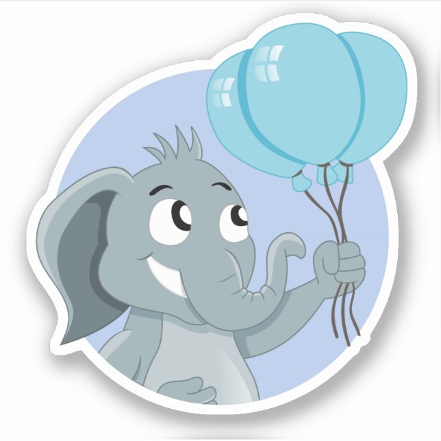 Cartoon elephant with blue balloons sticker (Front)