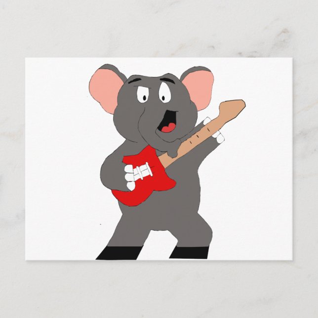 Cartoon Elephant With Guitar Postcard (Front)