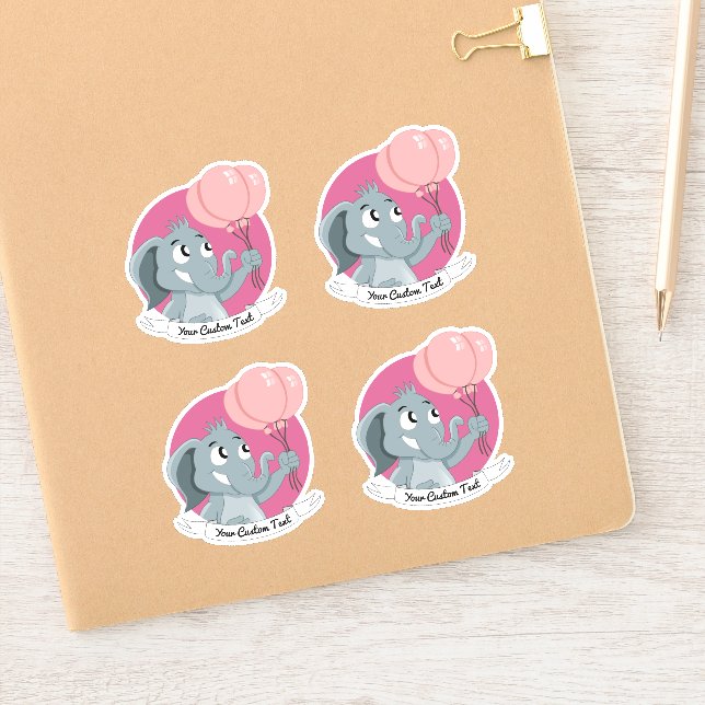 Cartoon elephant with pink balloons and text sticker (Notebook)
