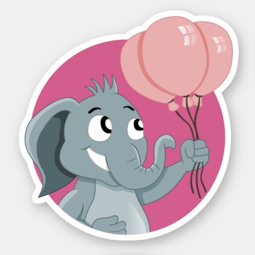 Cartoon elephant with pink balloons sticker