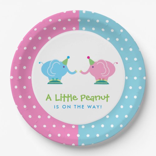 Cartoon Elephants Gender Reveal Baby Shower Paper Plates