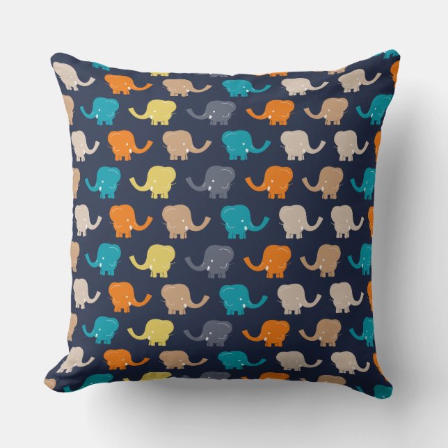 Cartoon Elephants Throw Pillow (Front)