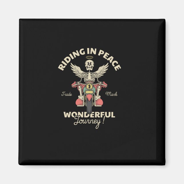 cartoon emblem of skull angel riding motorcycle magnet (Front)