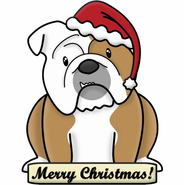 Cartoon English Bulldog Christmas Ornament (Front)