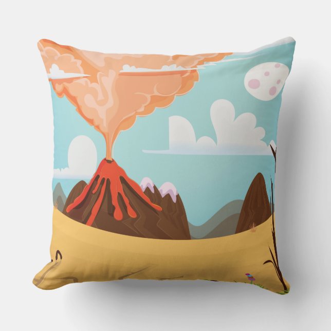 Cartoon Erupting Volcano Throw Pillow (Front)