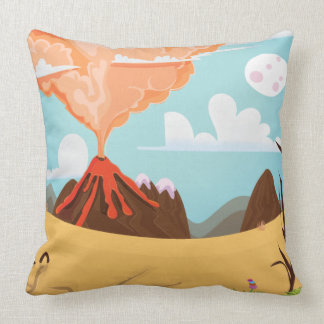 Cartoon Erupting Volcano Throw Pillow