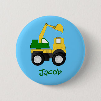Cartoon Excavator - Personalized Name Gift Pinback Button