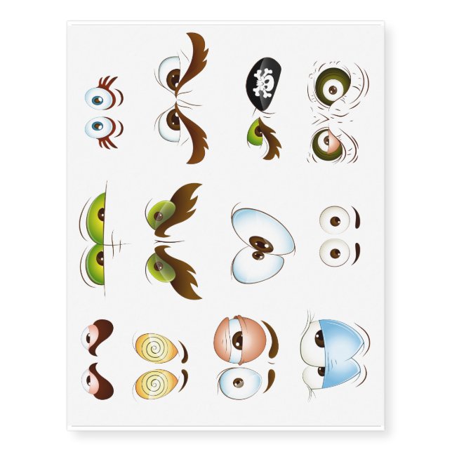 Cartoon Eyes Silly Designs Temporary Tattoos (Front)