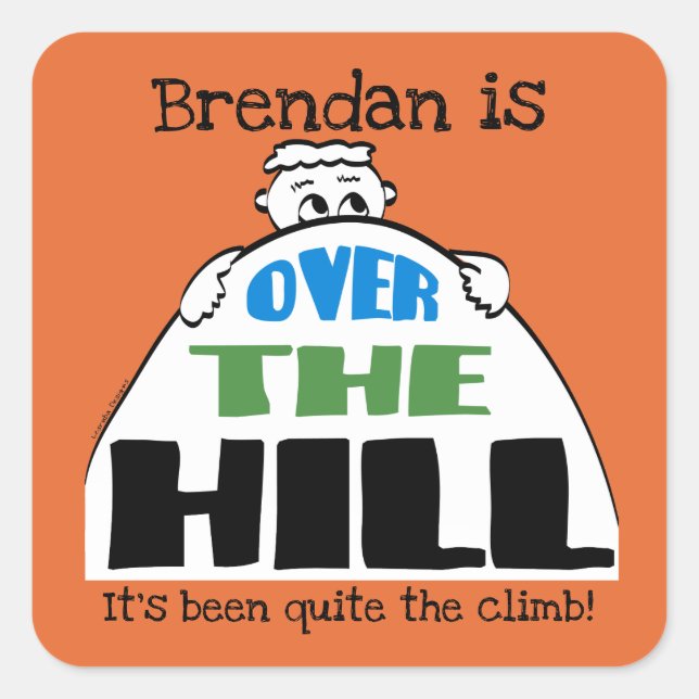 Cartoon Face Over the Hill Personalized Birthday Square Sticker (Front)