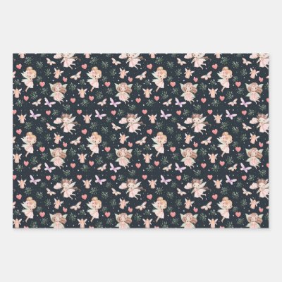 Cartoon Fairy With Flowers Seamless Pattern Wrapping Paper Sheets
