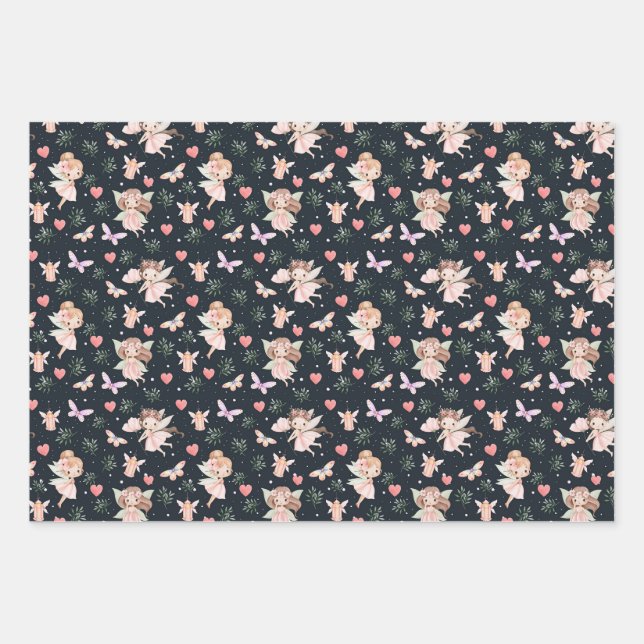 Cartoon Fairy With Flowers Seamless Pattern Wrapping Paper Sheets (Front)