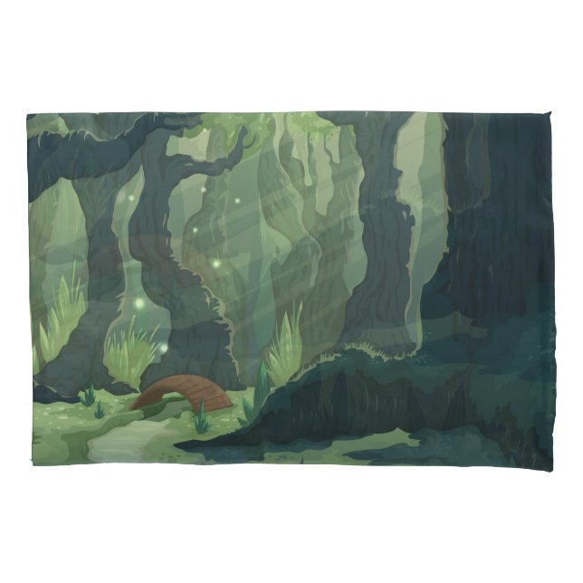 Cartoon Fairytale Forest Scenery Vintage. Pillow Case (Front)