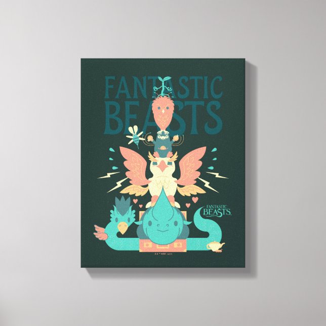 Cartoon Fantastic Beasts Emerge From Suitcase Canvas Print (Front)