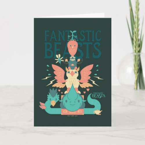 Cartoon Fantastic Beasts Emerge From Suitcase Card