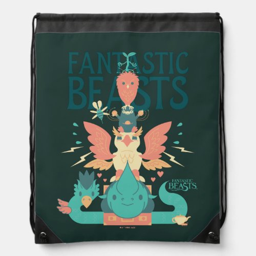 Cartoon Fantastic Beasts Emerge From Suitcase Drawstring Bag