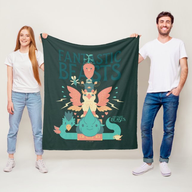 Cartoon Fantastic Beasts Emerge From Suitcase Fleece Blanket (In Situ)