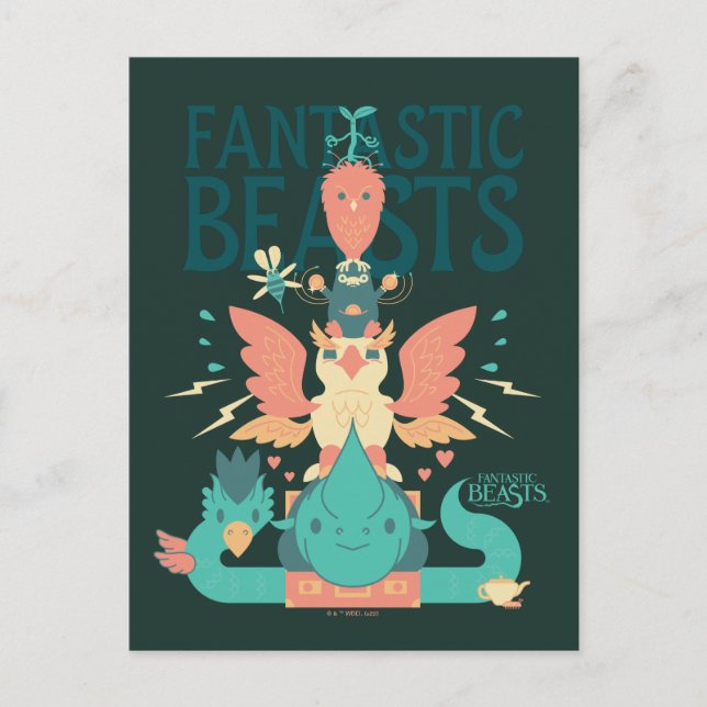 Cartoon Fantastic Beasts Emerge From Suitcase Postcard (Front)