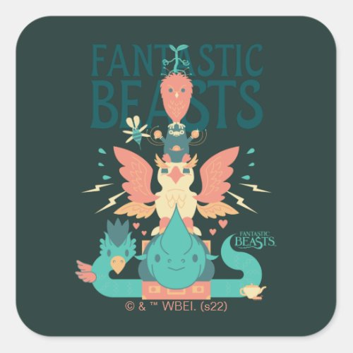 Cartoon Fantastic Beasts Emerge From Suitcase Square Sticker