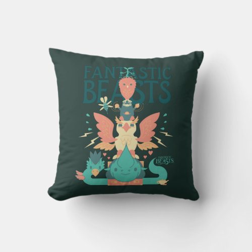 Cartoon Fantastic Beasts Emerge From Suitcase Throw Pillow