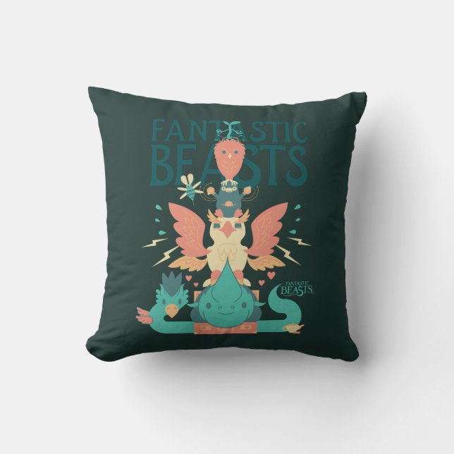 Cartoon Fantastic Beasts Emerge From Suitcase Throw Pillow (Front)