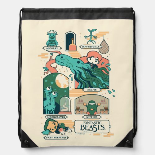 Cartoon Fantastic Beasts Scenes Drawstring Bag