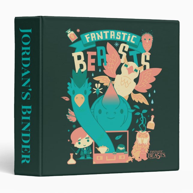 Cartoon Fantastic Beasts With Newt Scamander 3 Ring Binder (Front/Spine)