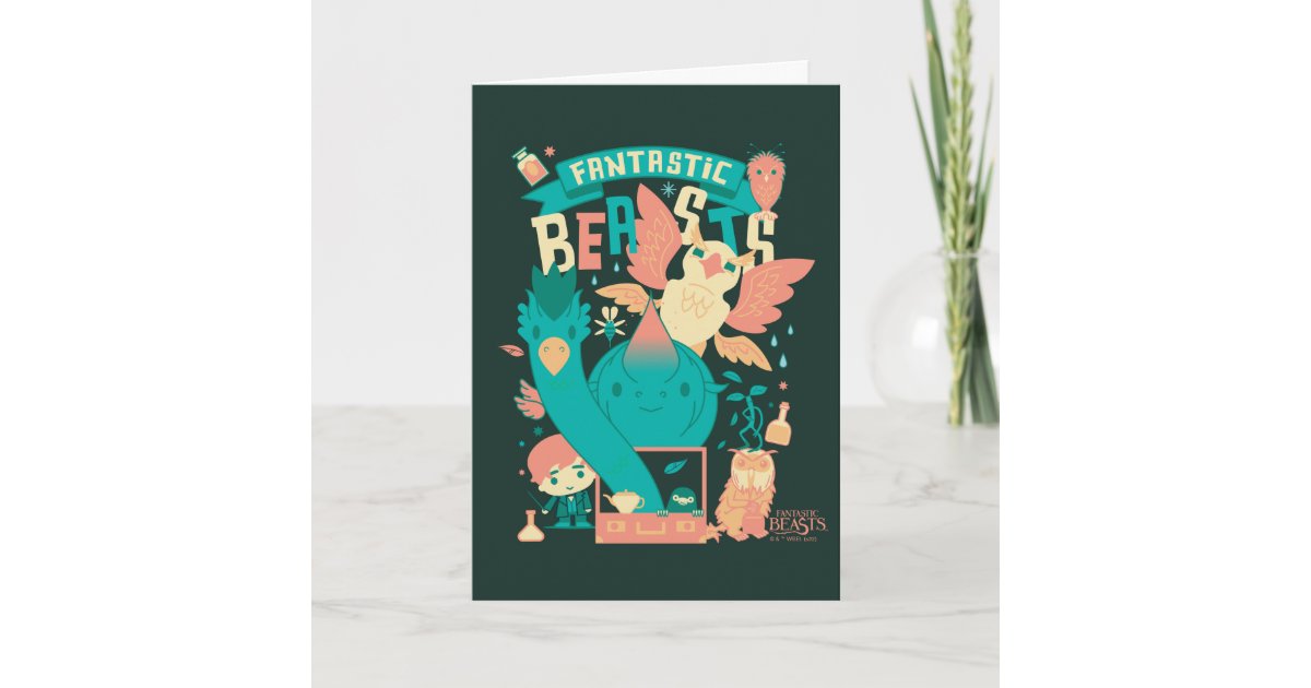 Cartoon Fantastic Beasts With Newt Scamander Card | Zazzle