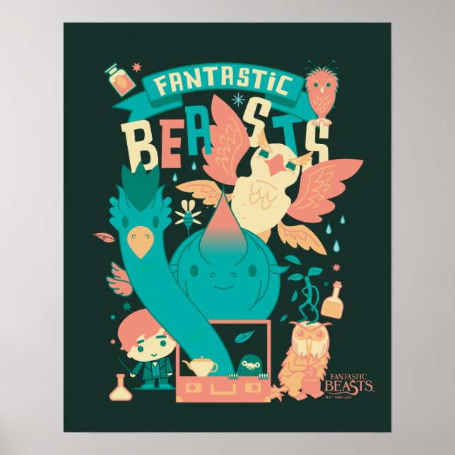 Cartoon Fantastic Beasts With Newt Scamander Poster (Front)