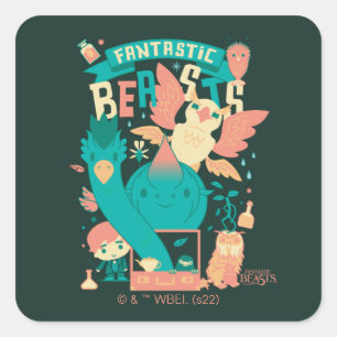 Cartoon Fantastic Beasts With Newt Scamander Square Sticker