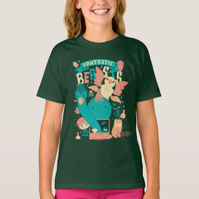 Cartoon Fantastic Beasts With Newt Scamander T-Shirt (Front)
