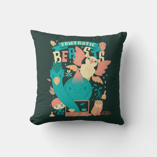 Cartoon Fantastic Beasts With Newt Scamander Throw Pillow (Front)