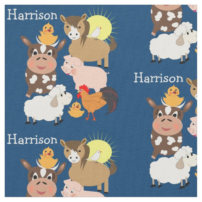Cartoon Farm Animals Cute Personalized Kids Fabric (Close Up)