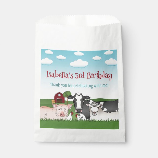 Cartoon Farm Animals Kid's Birthday Thank You Favor Bag (Front)