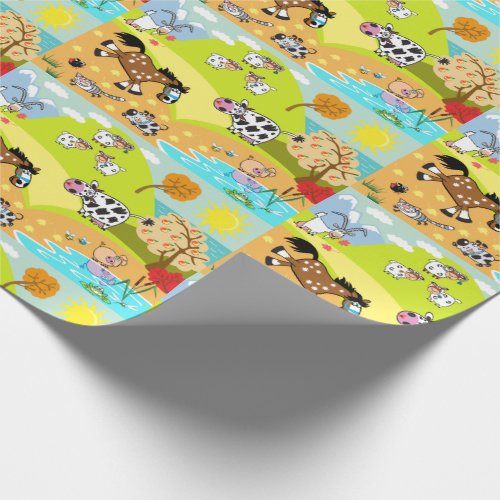 cartoon farm animals wrapping paper