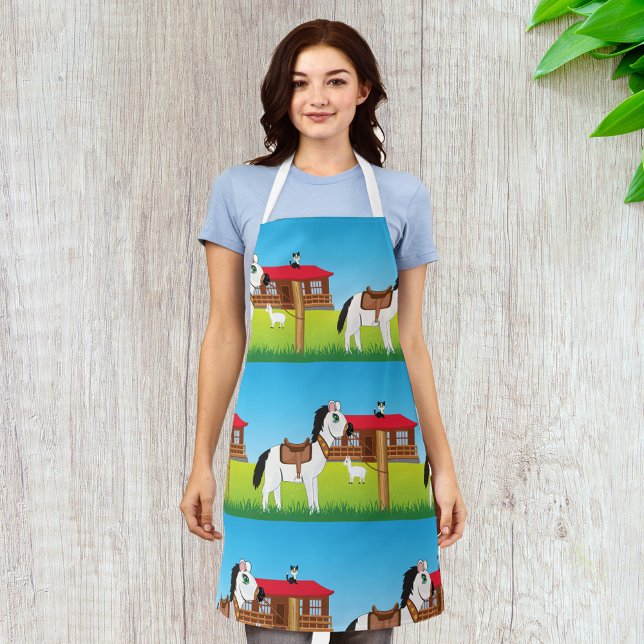 Cartoon Farm Scene with Horse Cat and Goat  Apron (Creator Uploaded)