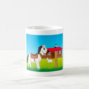 Cartoon Farm Scene with Horse Cat and Goat Coffee Mug