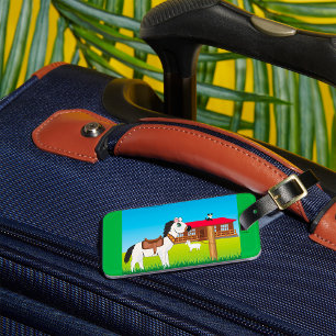 Cartoon Farm Scene with Horse Cat and Goat Luggage Tag