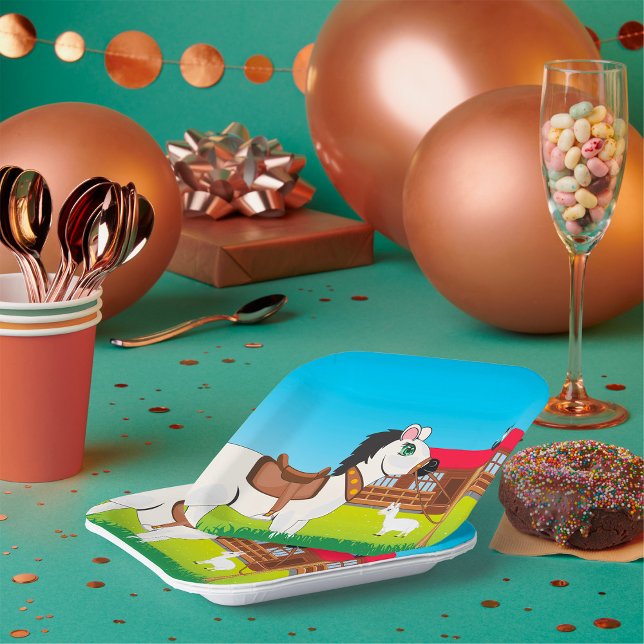 Cartoon Farm Scene with Horse Cat and Goat  Paper Plates (Creator Uploaded)