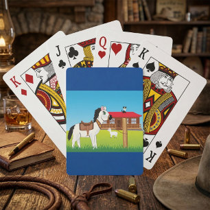 Cartoon Farm Scene with Horse Cat and Goat Poker Cards