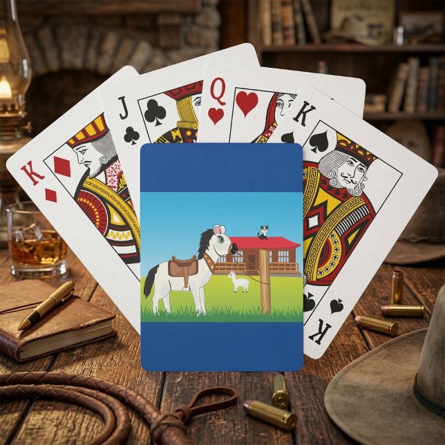 Cartoon Farm Scene with Horse Cat and Goat  Poker Cards (Creator Uploaded)