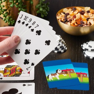 Cartoon Farm Scene with Horse Cat and Goat  Poker Cards