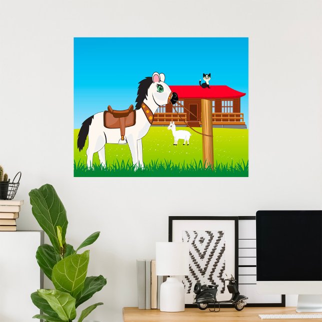 Cartoon Farm Scene with Horse Cat and Goat  Poster (Creator Uploaded)