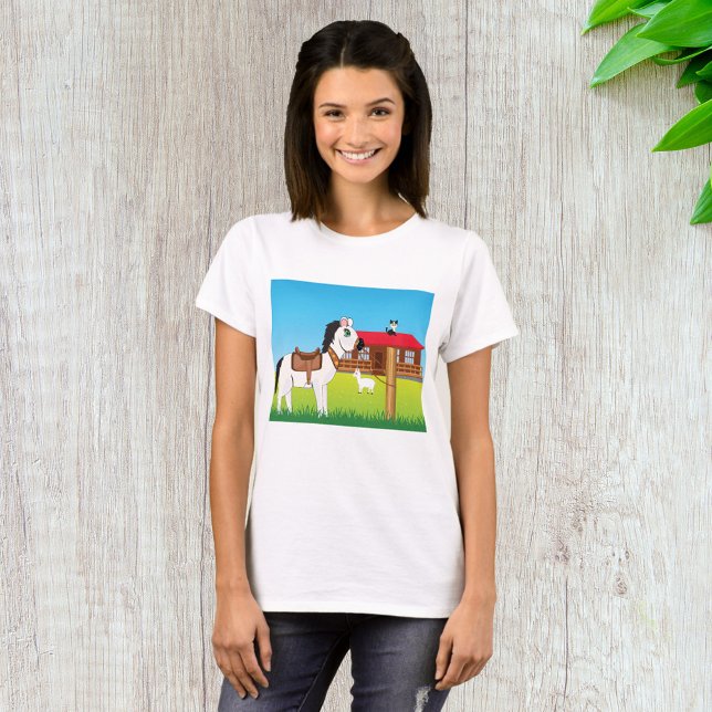 Cartoon Farm Scene with Horse Cat and Goat  T-Shirt (Creator Uploaded)