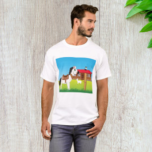 Cartoon Farm Scene with Horse Cat and Goat T-Shirt